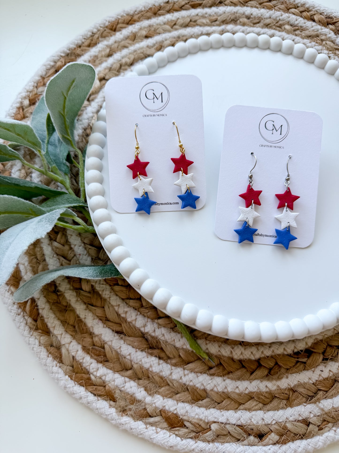Red, White & Blue Clay Star Dangles