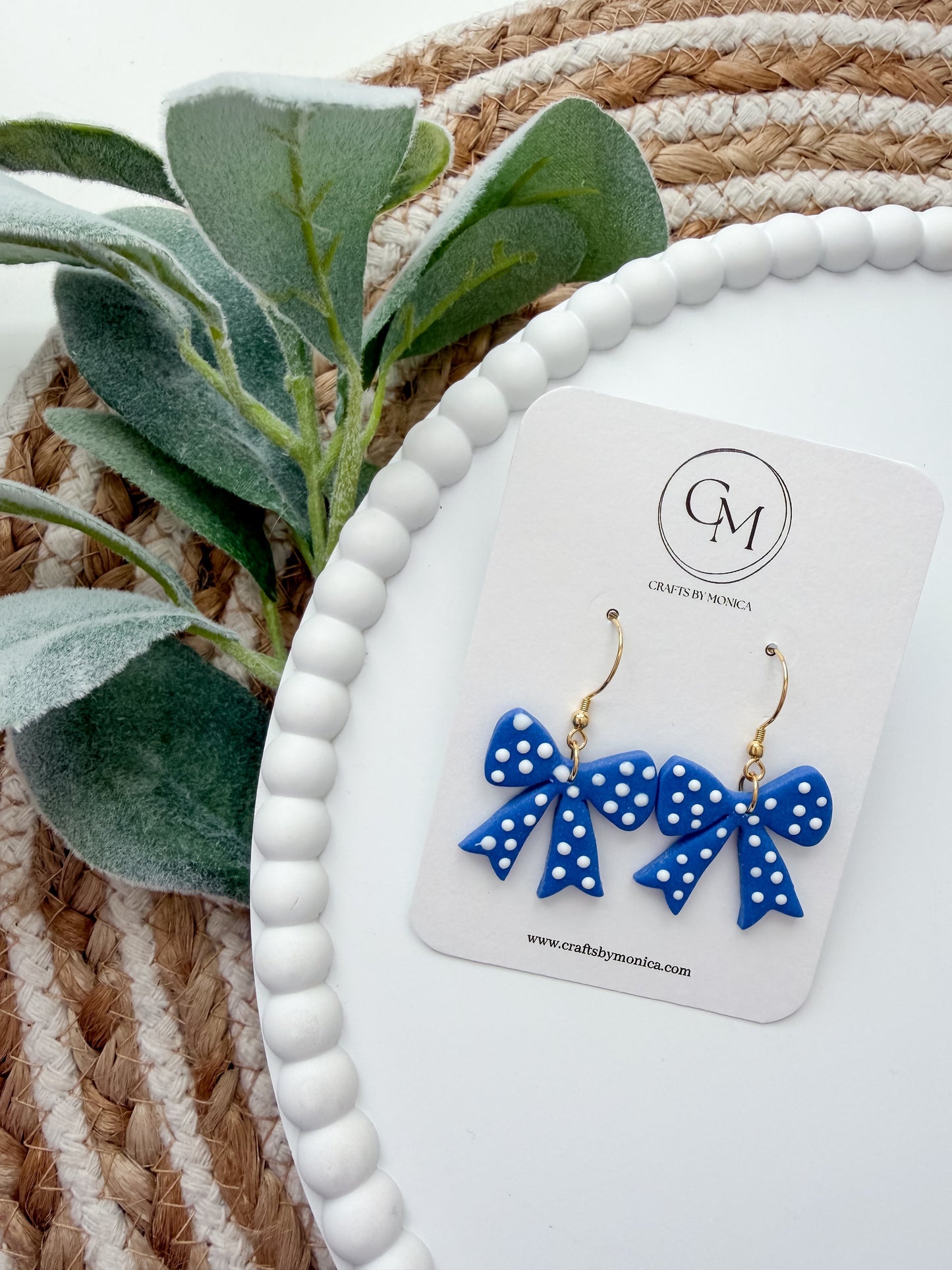 Blue with White Polka Dot Bows