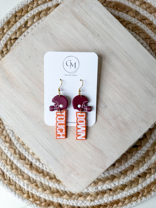 Touch Down Football Helmet Clay Earrings