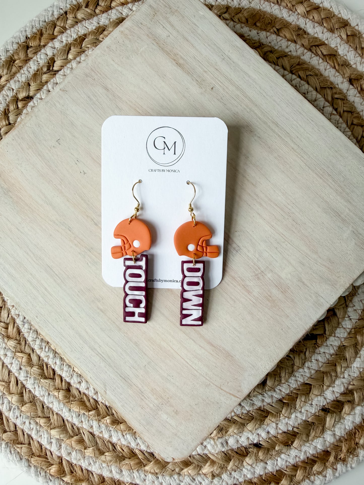 Touch Down Football Helmet Clay Earrings