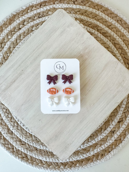 Sports Themed Clay Bow Stud Multi Packs