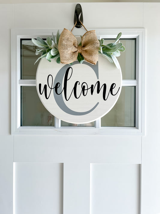 Wooden Welcome Sign with Personalized Letter